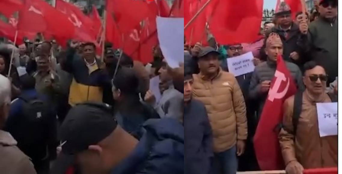 ओली पक्राउविरुद्ध चाबहिलमा एमालेको प्रदर्शन, रिहाइको माग चर्कियो